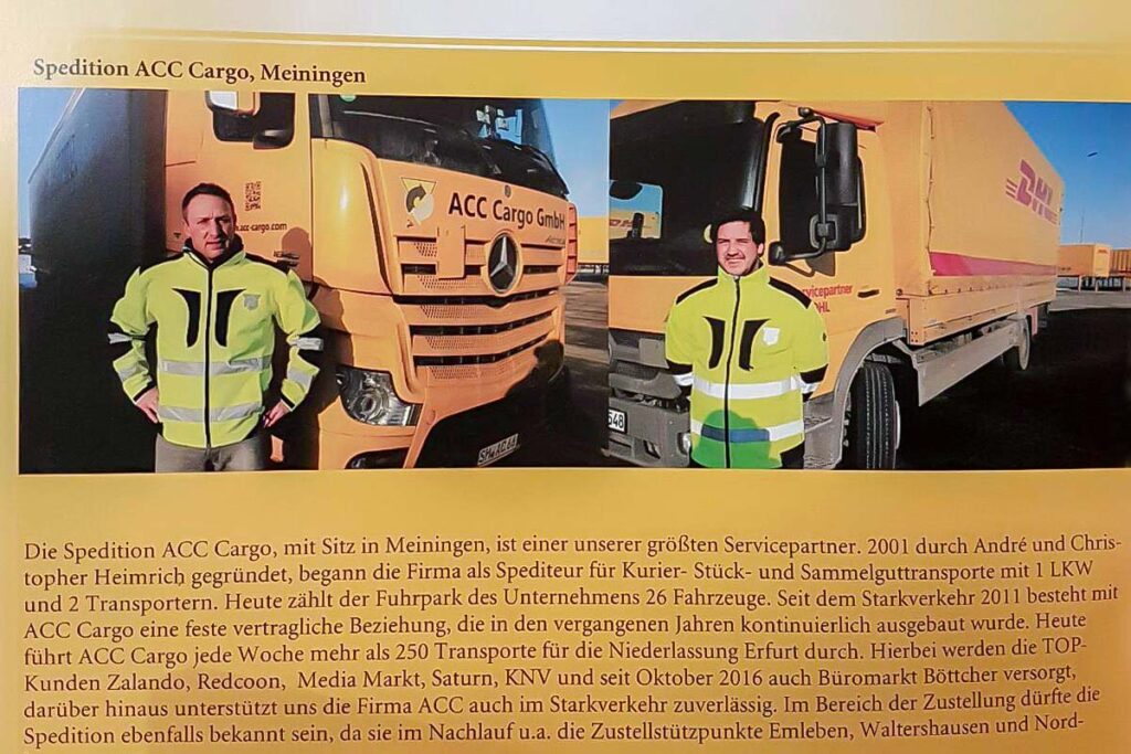 ACC Cargo in der Premium Post vor Ort; André und Christopher Heimrich vor LKW